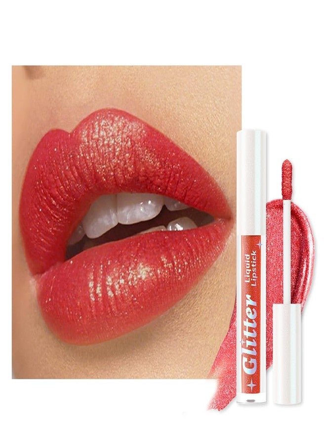 AMY'S DIARY Metallic Red Sparkle Liquid Lipstick, Shimmer Lip Gloss, Long-Lasting Waterproof Lip Color, High Shine Sparkle Makeup,Lip makeup for woman (Metallic Red Spark 6#) - Image 1